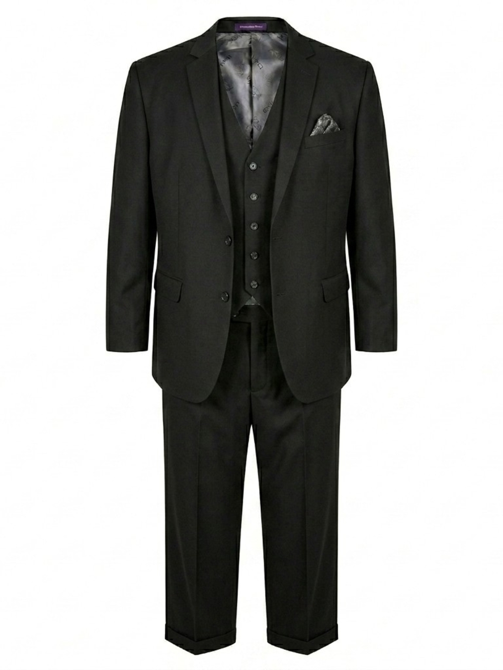 Vinci Men's 3-Piece Classic Suit - Black - Jacket 44L / Pants 38L - Excellent Co
